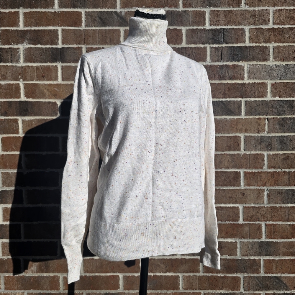 Premise Speckled Cream Turtleneck Sweater Soft Knit Neutral Minimalist Size M